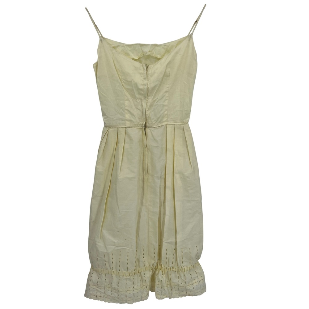 Vintage‎ 50s Dress Butter Yellow Eyelet Hem Spaghetti Straps Balloon Hem Bow XXS - Picture 2 of 8